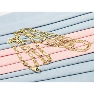 Unique 10K Solid Yellow Gold Designer Figaro Link Chain Necklace - 22.50" Length